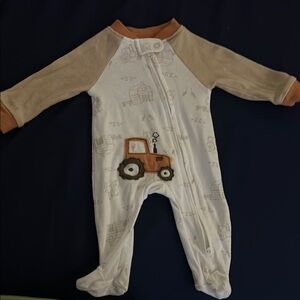 Tractor Print Kids One Piece - White and Tan
